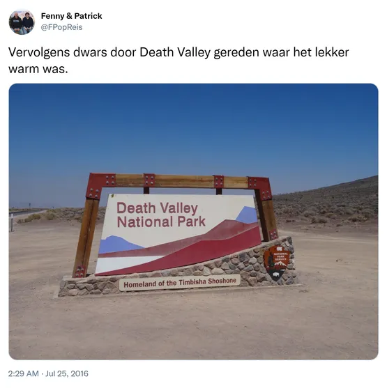 Vervolgens dwars door Death Valley gereden waar het lekker warm was. https://t.co/eNGZirdqy3
