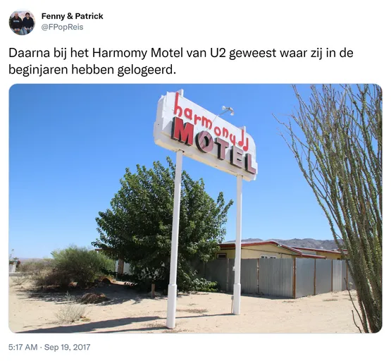 Daarna bij het Harmomy Motel van U2 geweest waar zij in de beginjaren hebben gelogeerd. https://t.co/eT5AkKhORB
