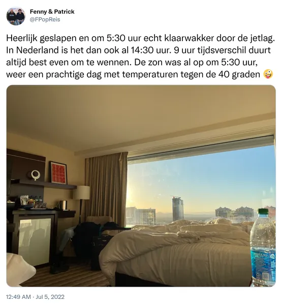 Heerlijk geslapen en om 5:30 uur echt klaarwakker door de jetlag. In Nederland is het dan ook al 14:30 uur. 9 uur tijdsverschil duurt altijd best even om te wennen. De zon was al op om 5:30 uur, weer een prachtige dag met temperaturen tegen de 40 graden 🤪 https://t.co/VkL5PNRAHc
