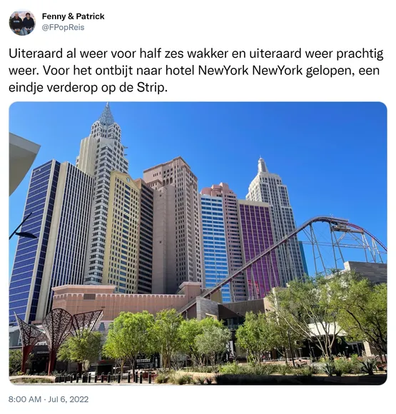 Uiteraard al weer voor half zes wakker en uiteraard weer prachtig weer. Voor het ontbijt naar hotel NewYork NewYork gelopen, een eindje verderop op de Strip. https://t.co/gb5OzOs1oa
