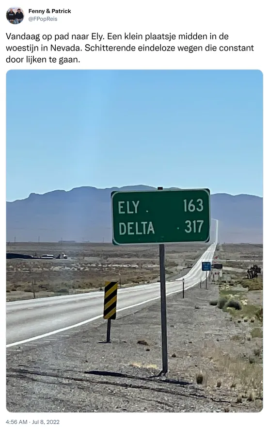 Vandaag op pad naar Ely. Een klein plaatsje midden in de woestijn in Nevada. Schitterende eindeloze wegen die constant door lijken te gaan. https://t.co/od77caAcEr
