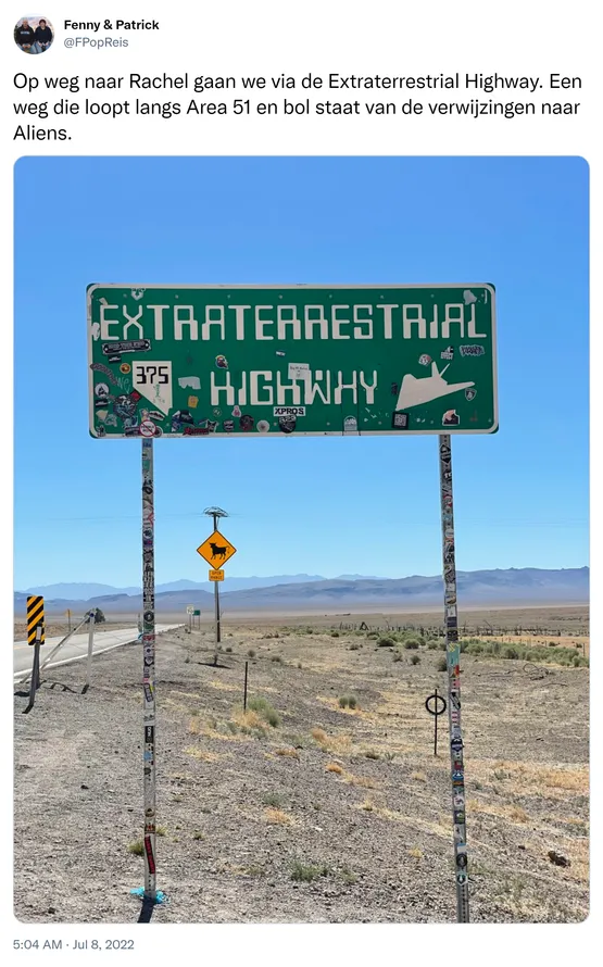 Op weg naar Rachel gaan we via de Extraterrestrial Highway. Een weg die loopt langs Area 51 en bol staat van de verwijzingen naar Aliens. https://t.co/mrAQGpfRrb
